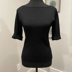 Lauren Ralph Lauren Black Ribbed Silk Blend Boat Neck Sweater EUC